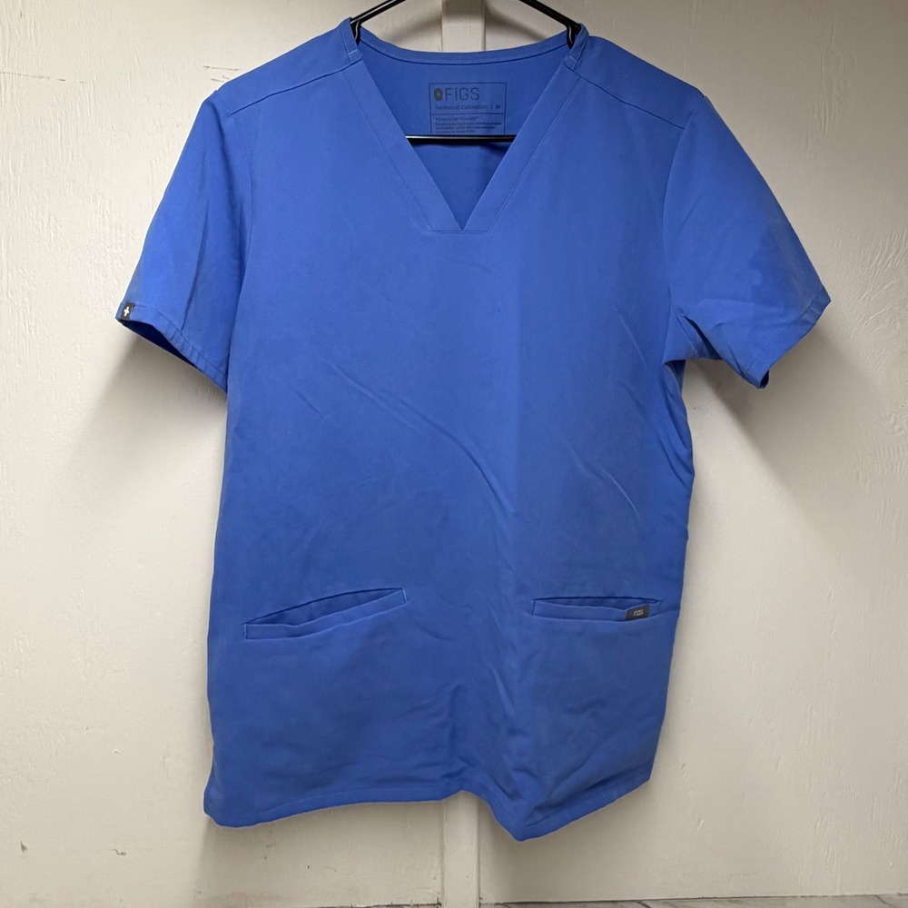 FIGS Technical Collection Scrub Top V-Neck Blue Short Sleeve Medium